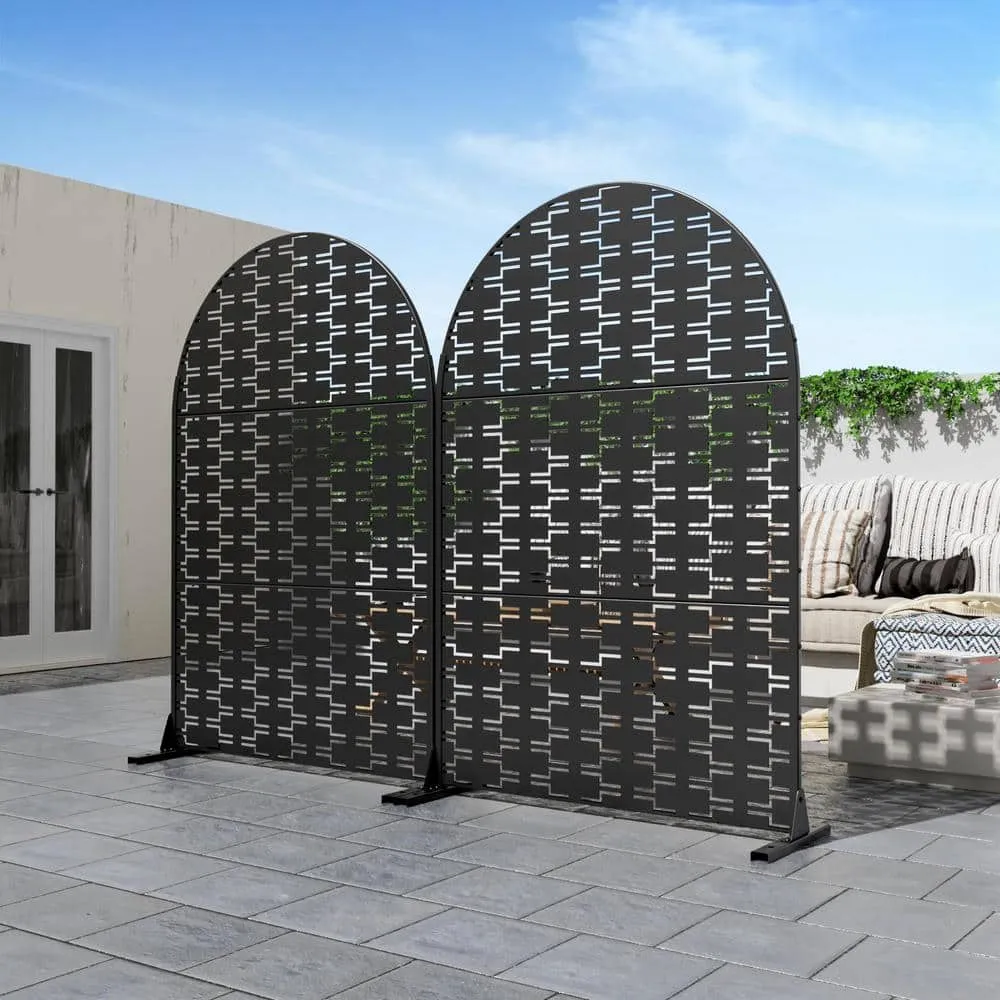 cadeninc Outdoor and Indoor Freestanding Arched Metal Privacy Screen, 3.92 ft. x 6 ft., Black, photo 4 of 6