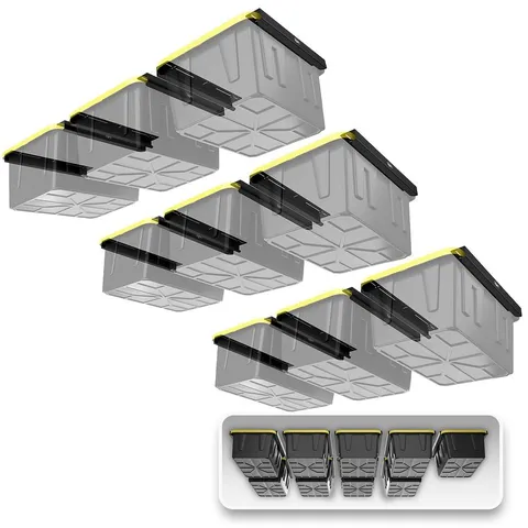 3 × 2 × 26 in Nine Bin Rack Adjustable Height Garage Ceiling Mounted Storage Unit Black