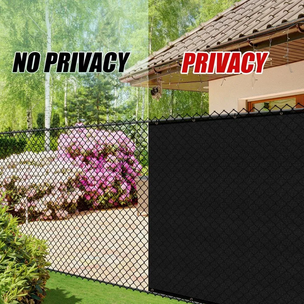 COLOURTREE 4 ft. x 10 ft. Black Privacy Fence Screen HDPE Mesh Windscreen with Reinforced Grommets for Garden Fence (Custom Size), photo 10 of 12