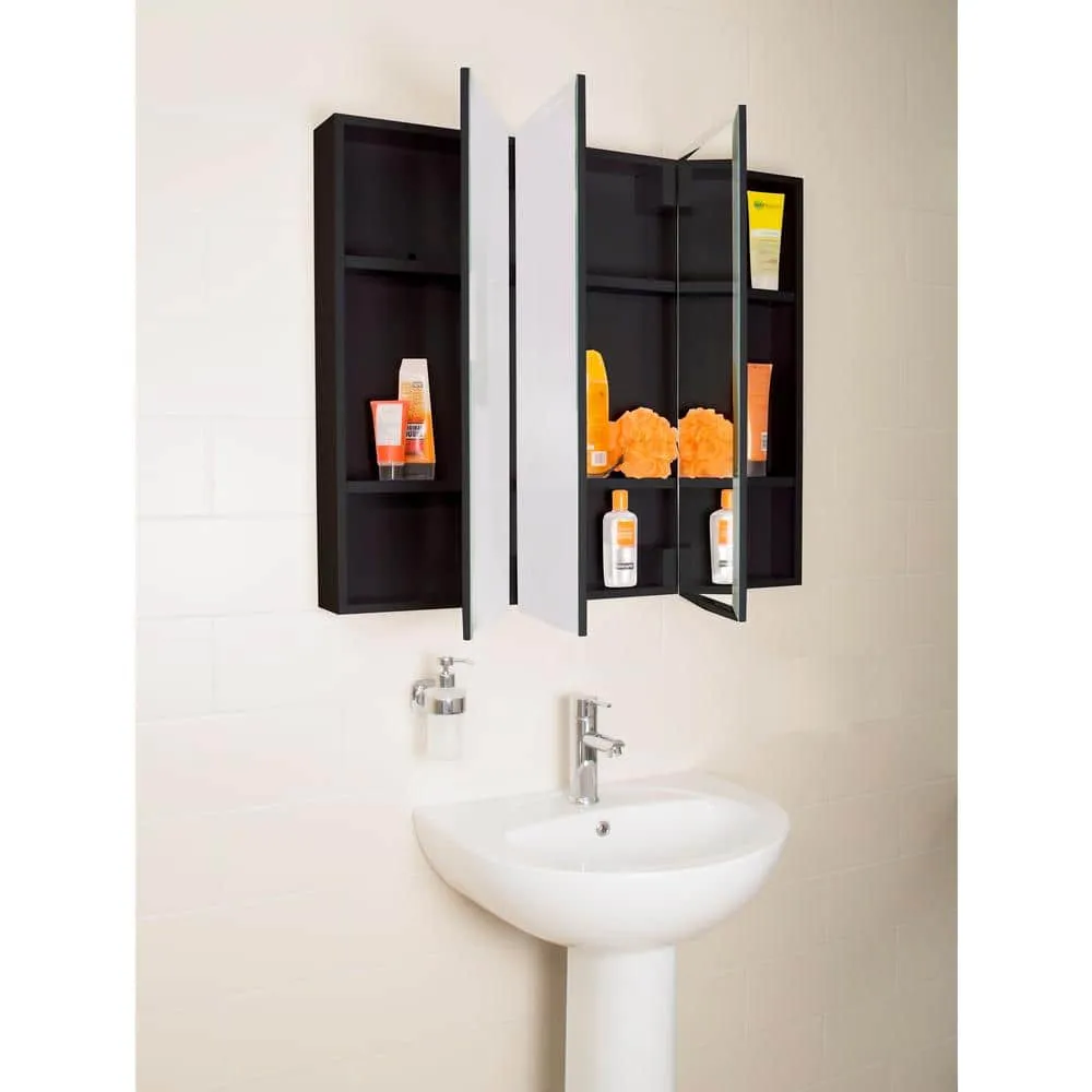 Croydex Easy Hang 48 in. W x 30 in. H Rectangular Black Stainless Steel Surface Mount Medicine Cabinet with Mirror, photo 4 of 7