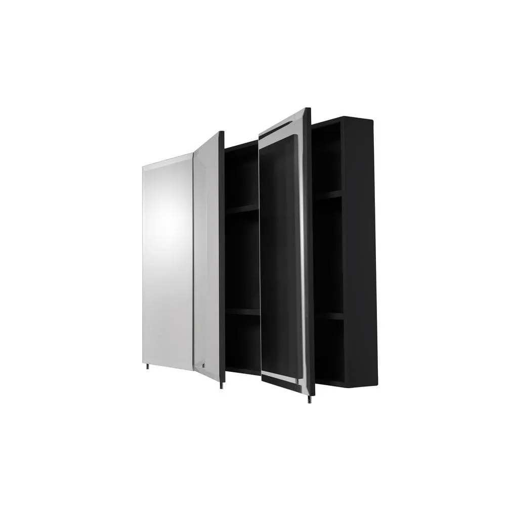 Croydex Easy Hang 48 in. W x 30 in. H Rectangular Black Stainless Steel Surface Mount Medicine Cabinet with Mirror, photo 3 of 7