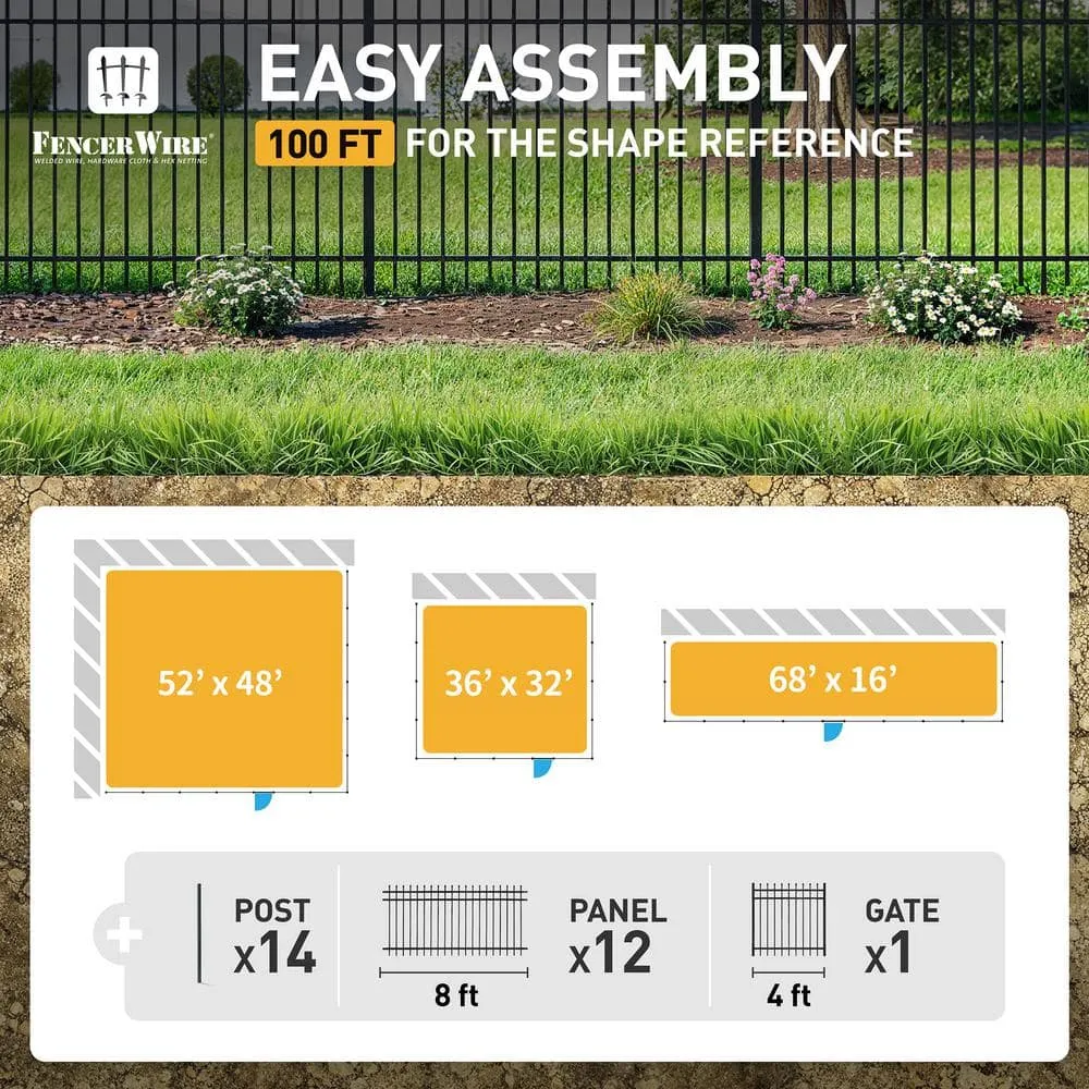 Fencer Wire 4 ft. x 8 ft. Heavy-Duty Steel Spaced Bar Pointed Pinnacle Flat Metal Fence Panel (Set of 100 ft.), photo 3 of 9