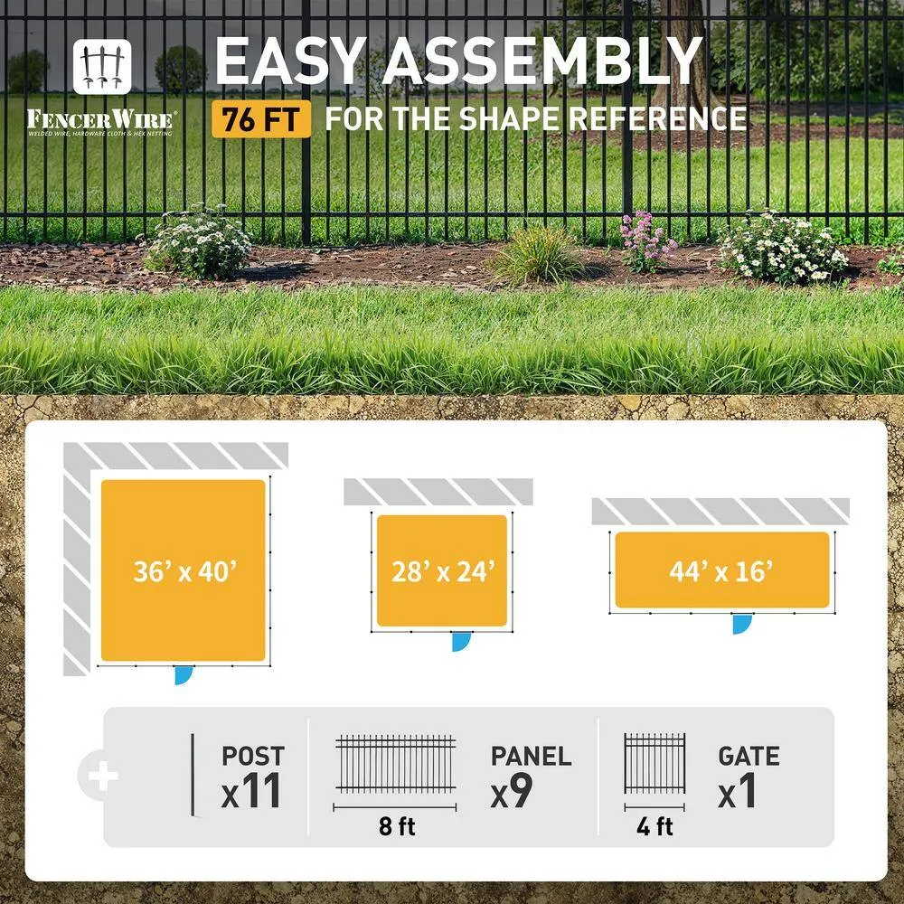Fencer Wire 4 ft. x 8 ft. Heavy-Duty Steel Spaced Bar Pointed Pinnacle Flat Metal Fence Panel (Set of 76 ft.), photo 3 of 9