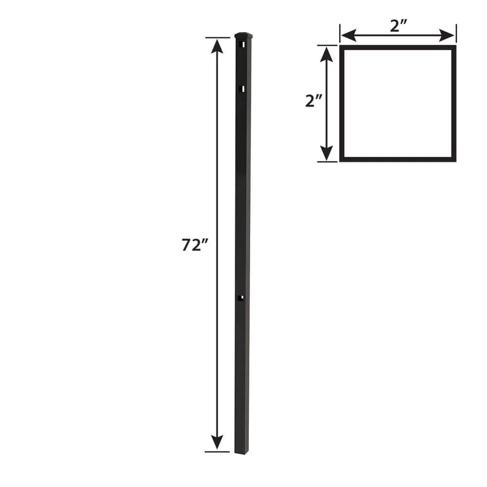 FORGERIGHT Vinings 2 in. x 2 in. x 6 ft. Black Aluminum Fence Line Post with Flat Cap, photo 3 of 8