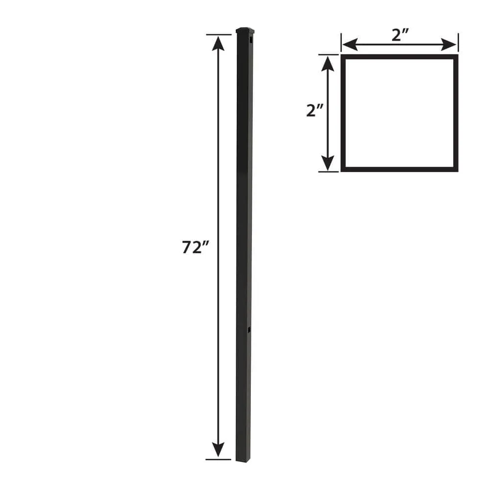 FORGERIGHT Newtown 2 in. x 2 in. x 6 ft. Black Aluminum Fence Line Post with Flat Cap, photo 5 of 9