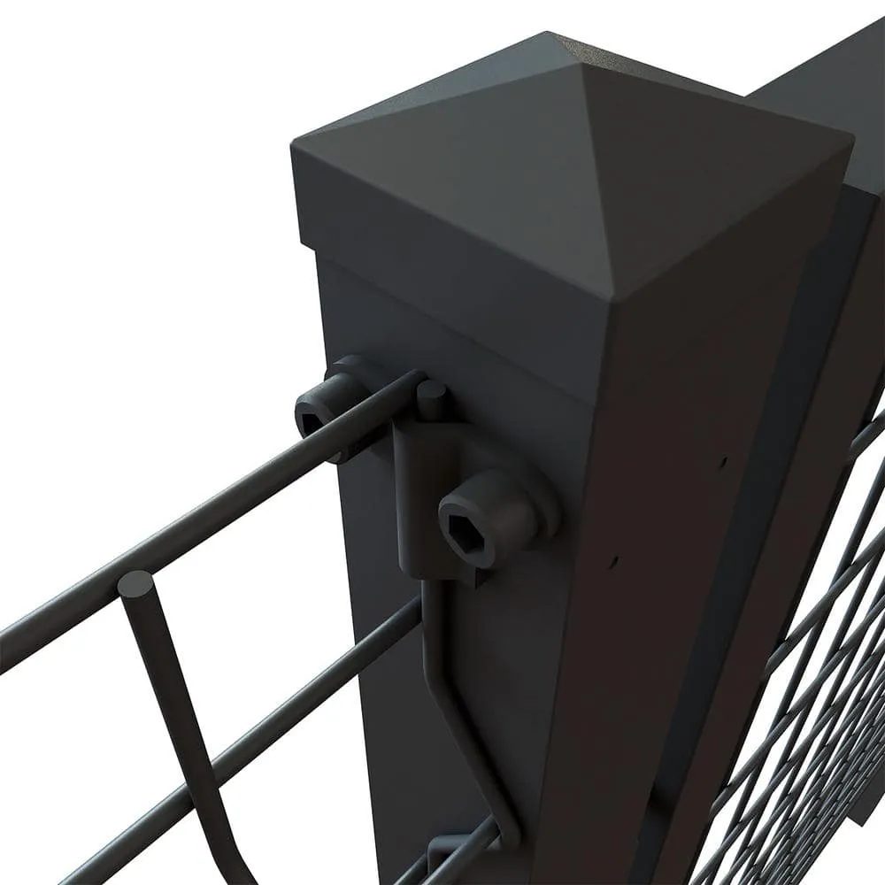 FORGERIGHT 50in H Deco Grid Black Steel Fence Post with Flange, Cap, and Clips, photo 6 of 10