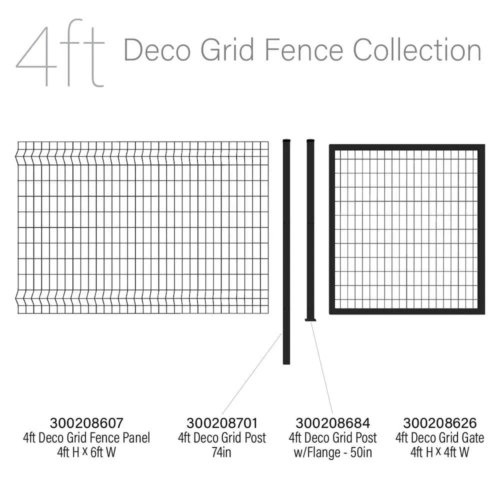 FORGERIGHT 50in H Deco Grid Black Steel Fence Post with Flange, Cap, and Clips, photo 2 of 10