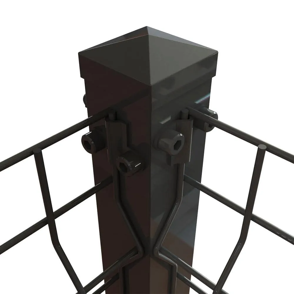 FORGERIGHT 50in H Deco Grid Black Steel Fence Post with Flange, Cap, and Clips, photo 5 of 10