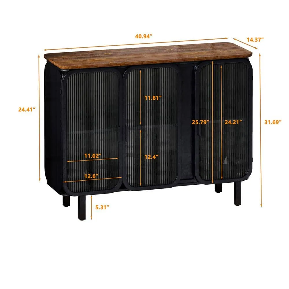 FUNKOL 14.37-in W x 40.94-in D x 31.69-in H in Black Metal Ready to Assemble Floor Kitchen Cabinet with Glass Doors, photo 10 of 11