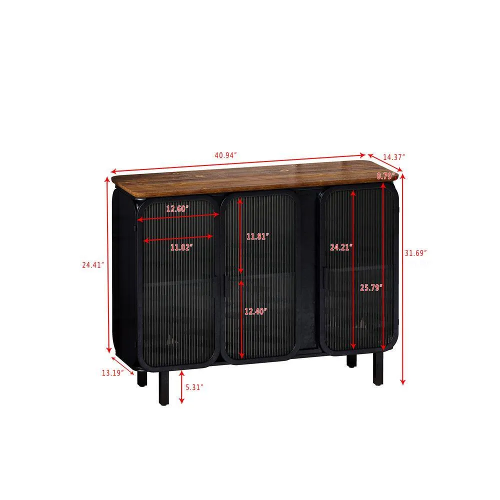 FUNKOL 14.37-in W x 40.94-in D x 31.69-in H in Black Metal Ready to Assemble Floor Kitchen Cabinet with Glass Doors, photo 11 of 11