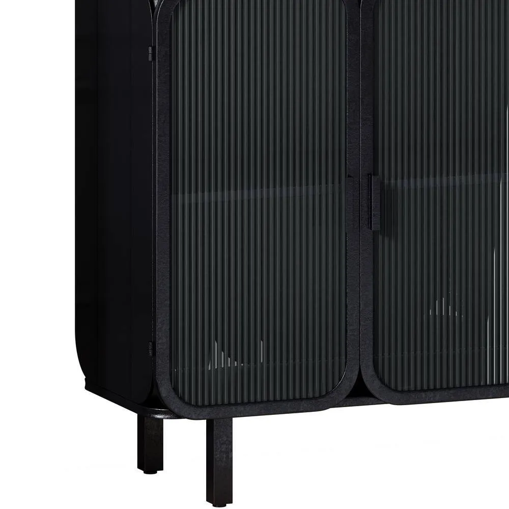 FUNKOL 14.37-in W x 40.94-in D x 31.69-in H in Black Metal Ready to Assemble Floor Kitchen Cabinet with Glass Doors, photo 9 of 11