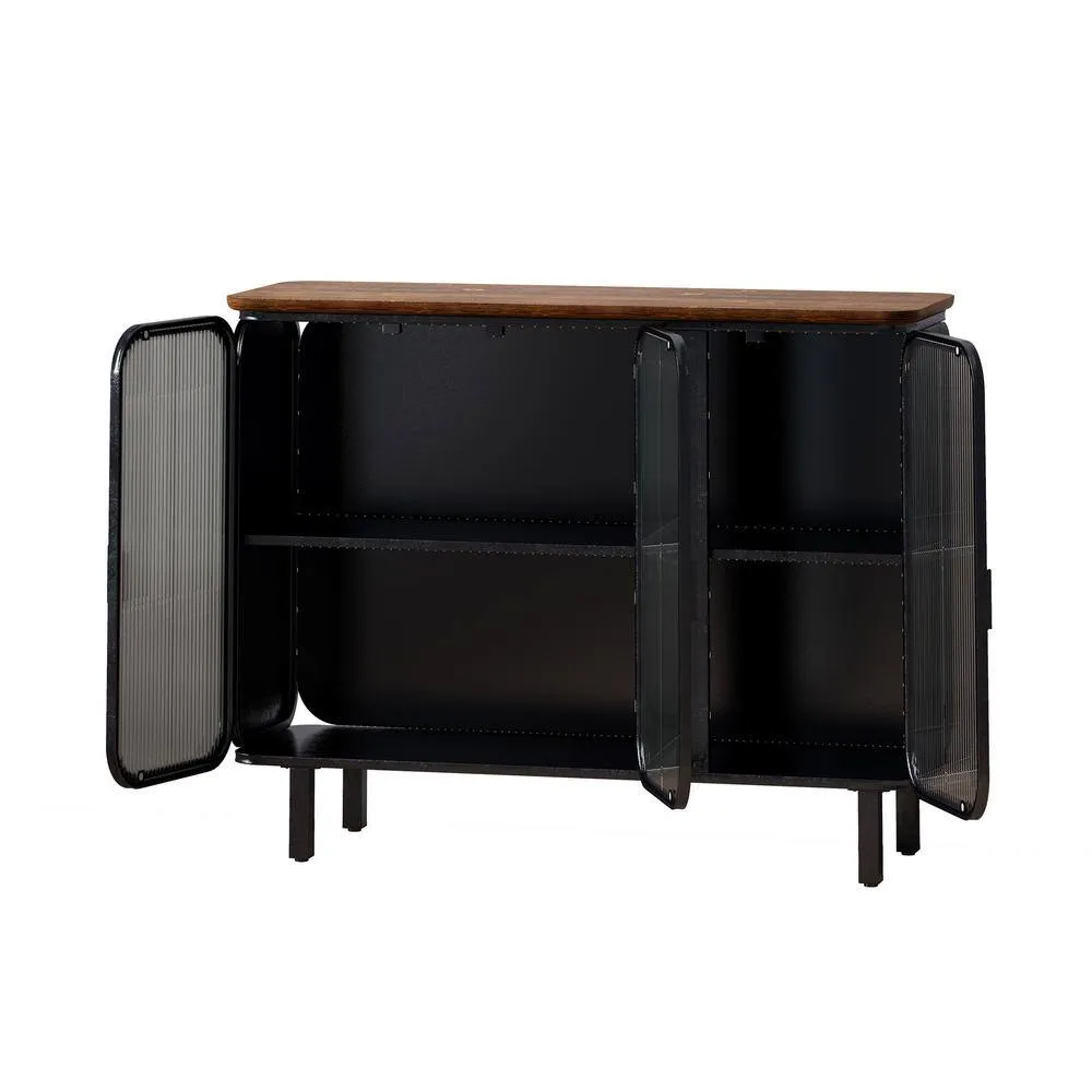 FUNKOL 14.37-in W x 40.94-in D x 31.69-in H in Black Metal Ready to Assemble Floor Kitchen Cabinet with Glass Doors, photo 7 of 11