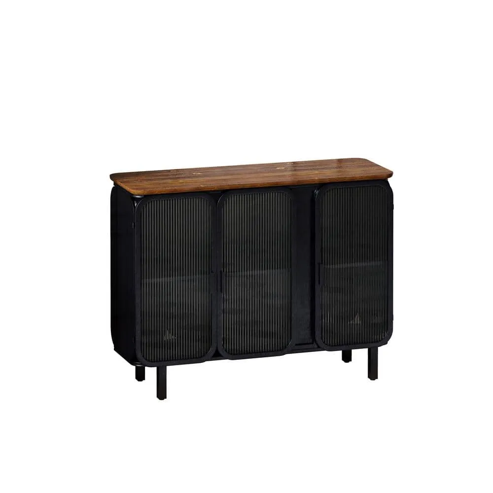 FUNKOL 14.37-in W x 40.94-in D x 31.69-in H in Black Metal Ready to Assemble Floor Kitchen Cabinet with Glass Doors, photo 4 of 11