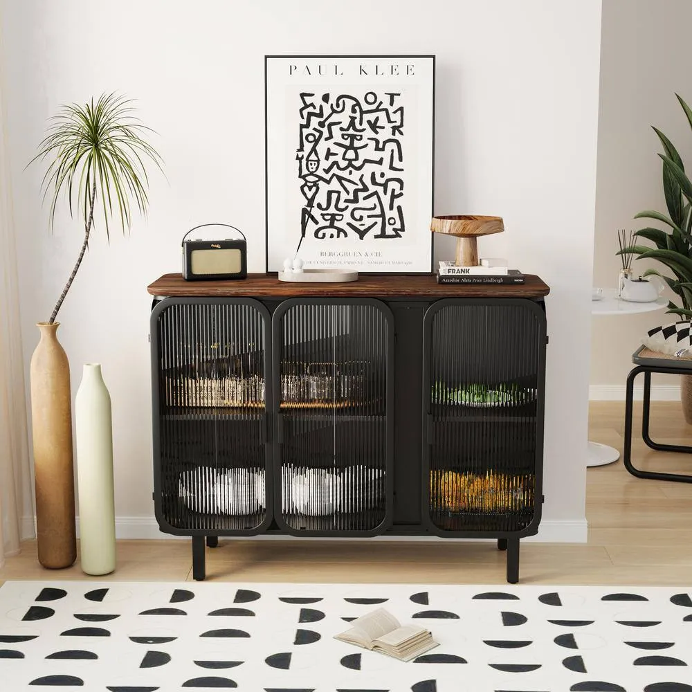 FUNKOL 14.37-in W x 40.94-in D x 31.69-in H in Black Metal Ready to Assemble Floor Kitchen Cabinet with Glass Doors, photo 2 of 11