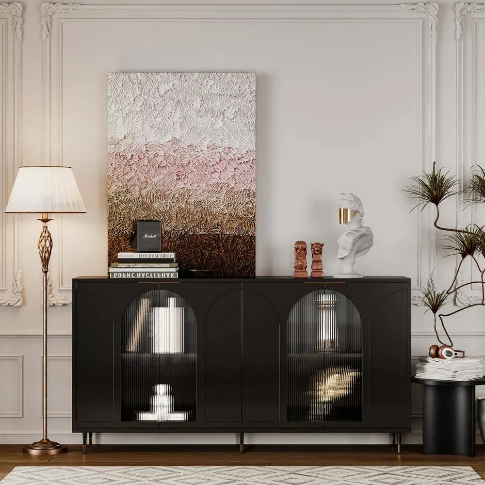 FUNKOL 15.75-in W x 59.84-in D x 33.46-in H in Black Lacquered Wooden Ready to Assemble Floor Kitchen Cabinet with Storage, photo 5 of 13