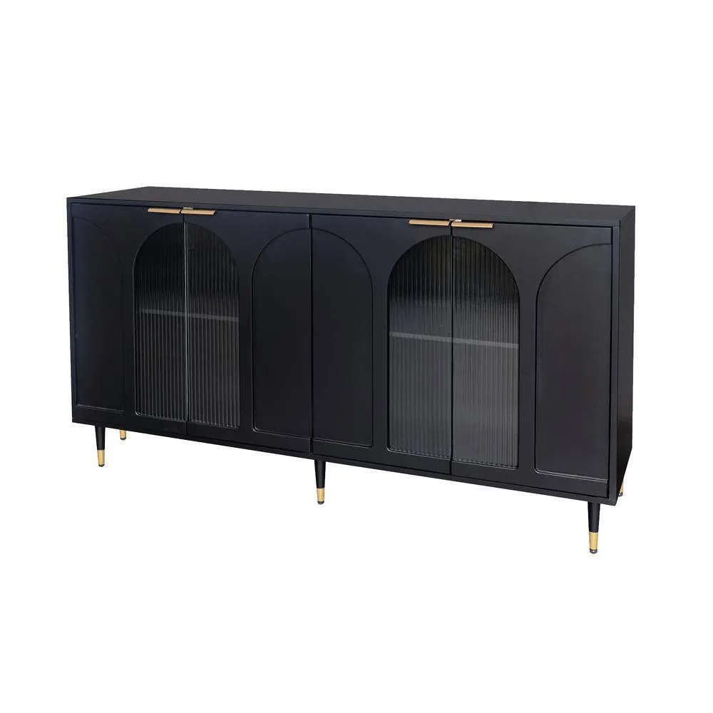 FUNKOL 15.75-in W x 59.84-in D x 33.46-in H in Black Lacquered Wooden Ready to Assemble Floor Kitchen Cabinet with Storage, photo 3 of 13