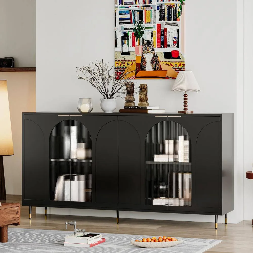 FUNKOL 15.75-in W x 59.84-in D x 33.46-in H in Black Lacquered Wooden Ready to Assemble Floor Kitchen Cabinet with Storage, photo 6 of 13
