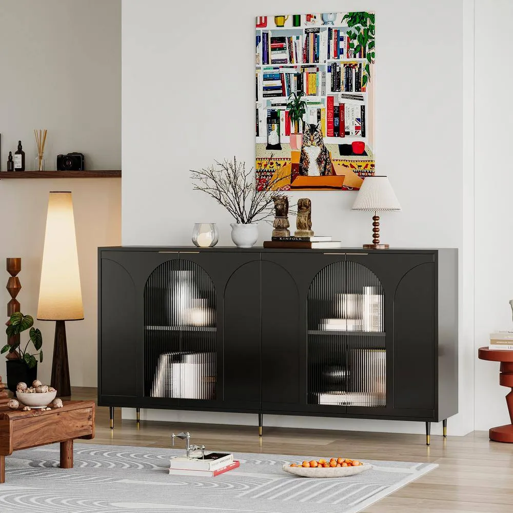FUNKOL 15.75-in W x 59.84-in D x 33.46-in H in Black Lacquered Wooden Ready to Assemble Floor Kitchen Cabinet with Storage, photo 4 of 13