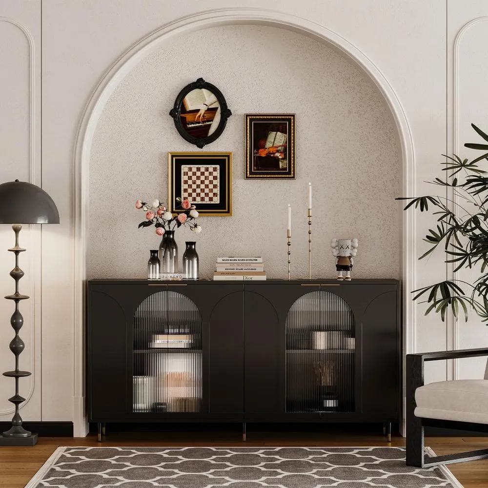 FUNKOL 15.75-in W x 59.84-in D x 33.46-in H in Black Lacquered Wooden Ready to Assemble Floor Kitchen Cabinet with Storage, photo 2 of 13