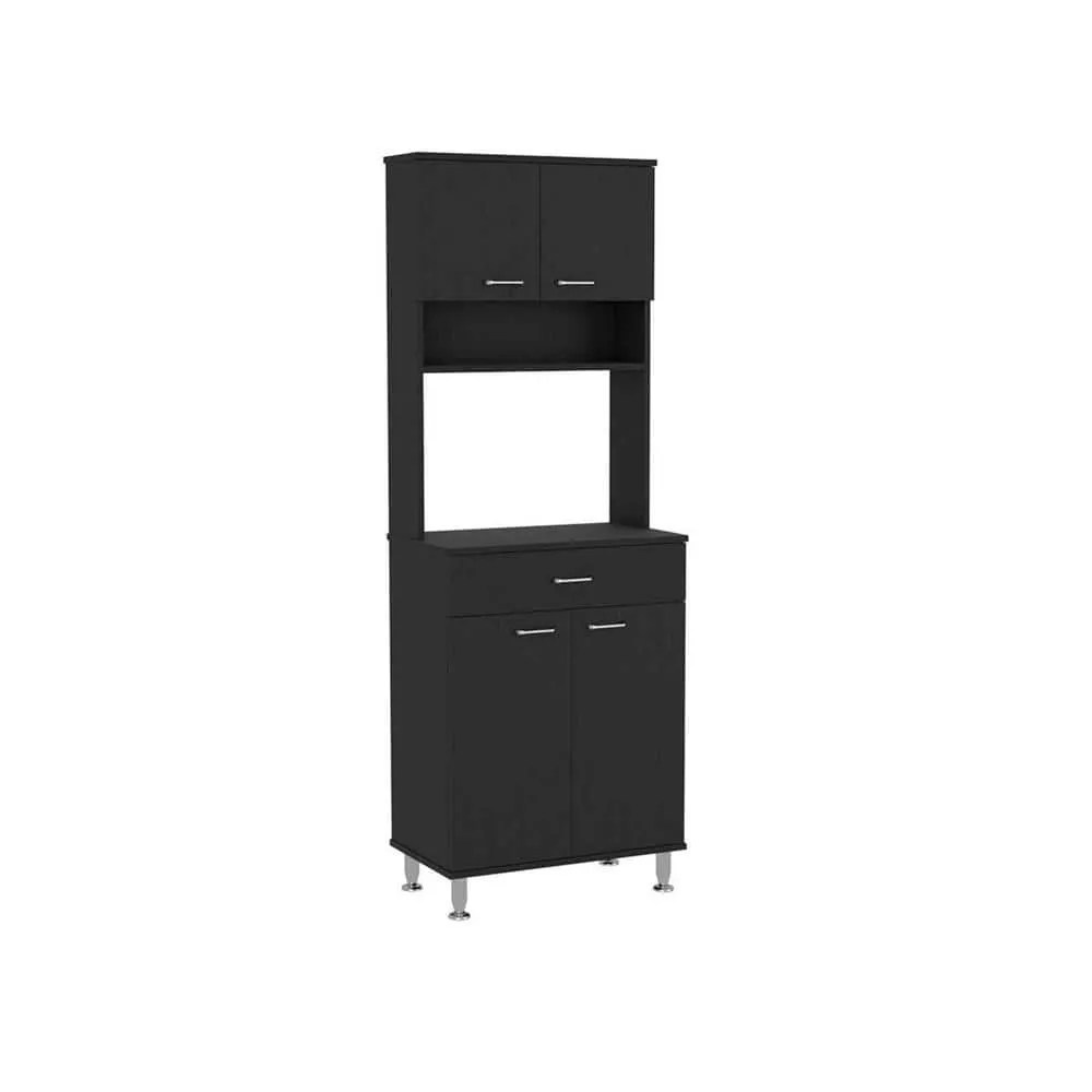 FUNKOL 23.6 in. W x 13.9 in. D x 66.5 in. H Ready to Assemble Pantry Double Door Cabinet, 1-Drawer, 4-Legs, 3-Shelves, Black, photo 2 of 4
