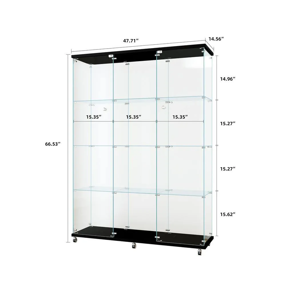 FUNKOL 66.14 in. x 47.64 in. x 14.57 in. 4-Shelf Wooden Ready to Assemble Base Display Cabinet in Black with 2 Glass Doors, photo 8 of 8