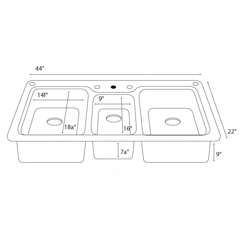 Swan Drop-In/Undermount Solid Surface 44 in. 1-Hole 40/20/40 Triple Bowl Kitchen Sink in Black Galaxy, photo 2 of 3