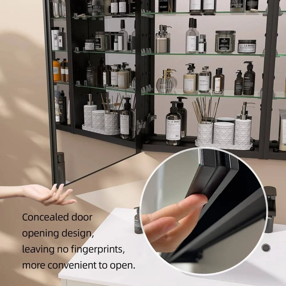 Getpro 40 in. W x 30 in. H Rectangular Black Aluminum Frameless Recessed/Surface Mount Bathroom Medicine Cabinet with Mirror, photo 2 of 12
