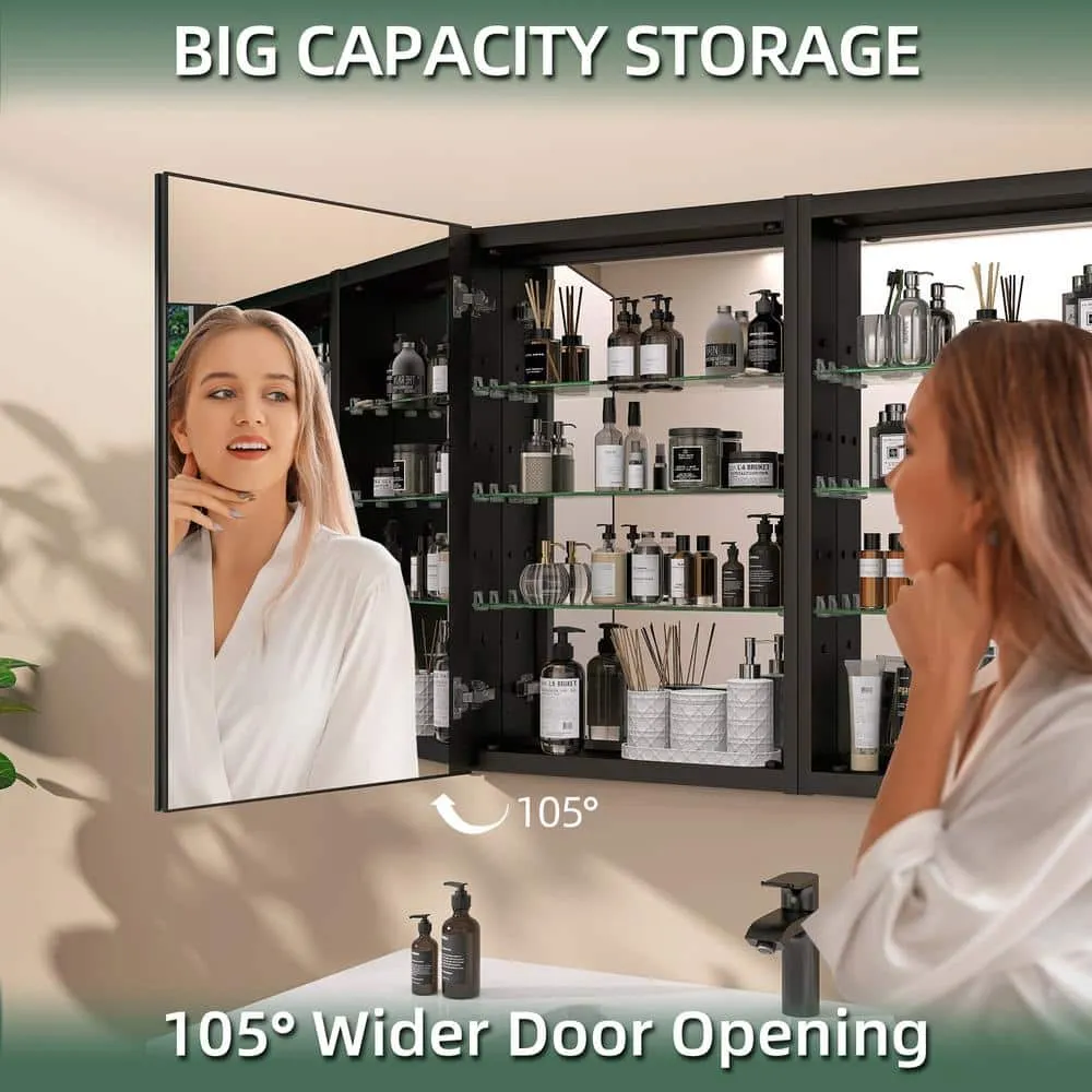 Getpro 40 in. W x 30 in. H Rectangular Black Aluminum Frameless Recessed/Surface Mount Bathroom Medicine Cabinet with Mirror, photo 12 of 12