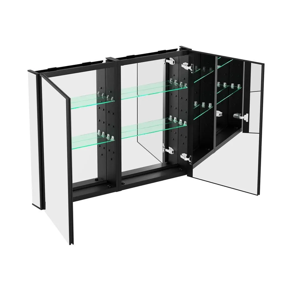 Getpro 40 in. W x 30 in. H Rectangular Black Aluminum Frameless Recessed/Surface Mount Bathroom Medicine Cabinet with Mirror, photo 6 of 12