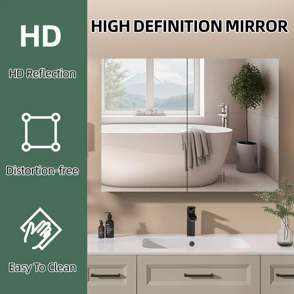 Getpro 40 in. W x 30 in. H Rectangular Black Aluminum Frameless Recessed/Surface Mount Bathroom Medicine Cabinet with Mirror, photo 3 of 12