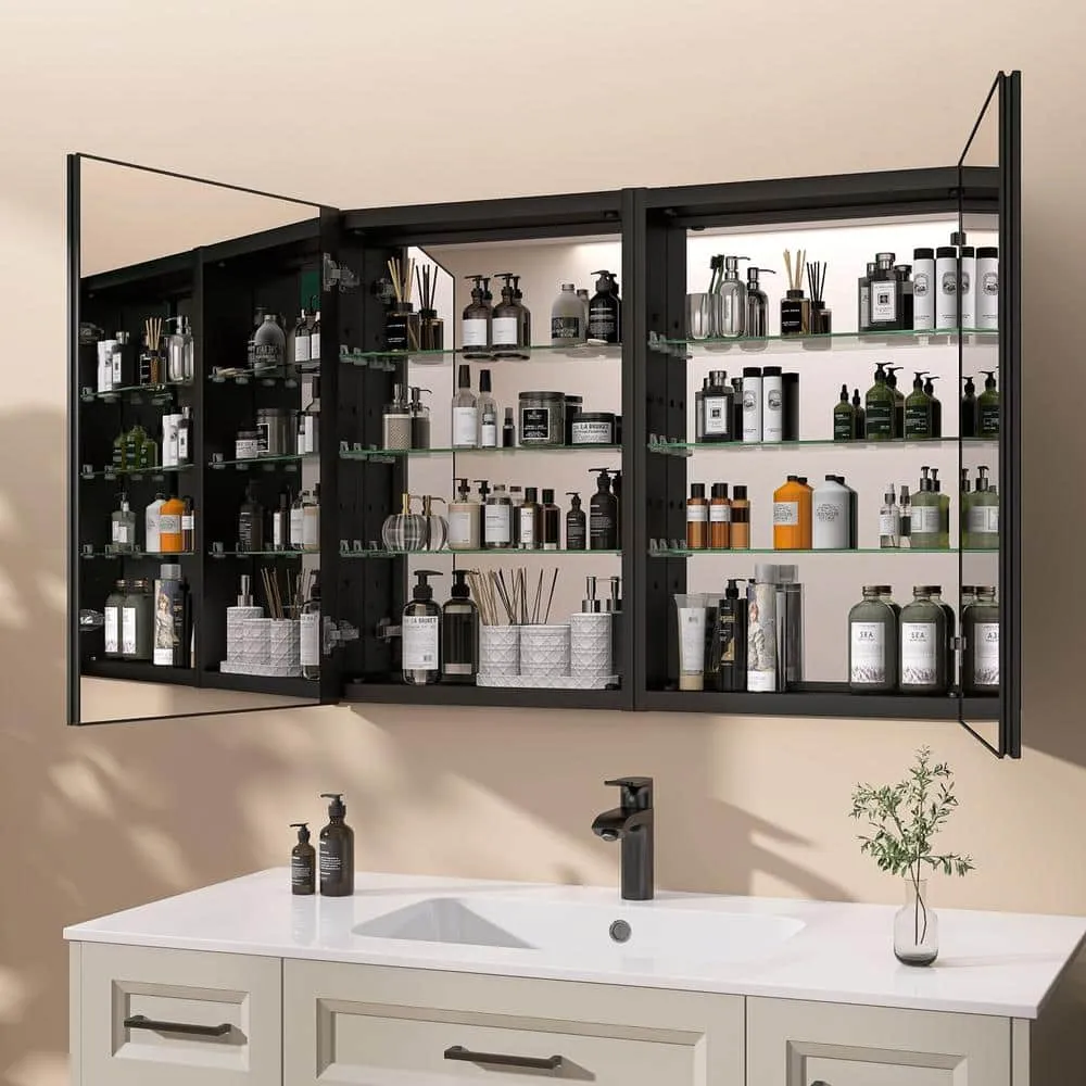 Getpro 40 in. W x 30 in. H Rectangular Black Aluminum Frameless Recessed/Surface Mount Bathroom Medicine Cabinet with Mirror, photo 4 of 12