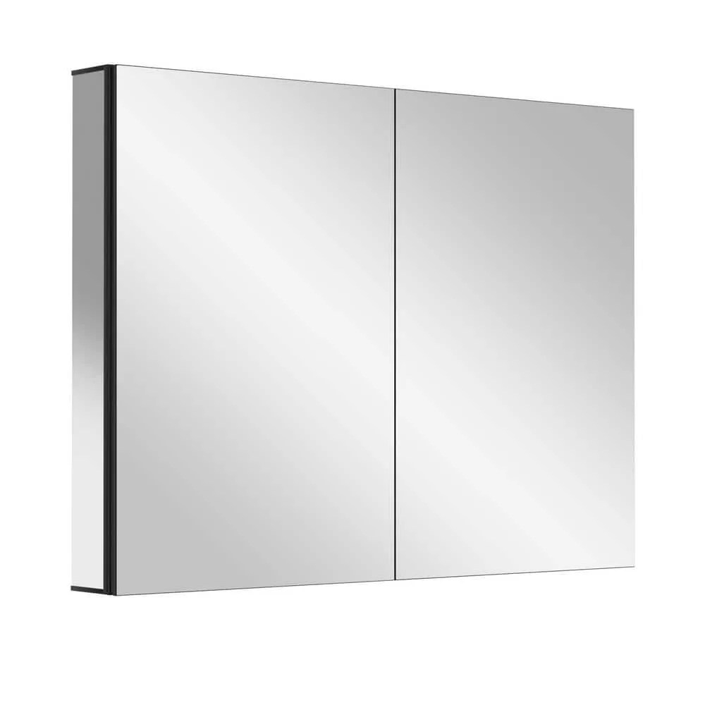 Getpro 40 in. W x 30 in. H Rectangular Black Aluminum Frameless Recessed/Surface Mount Bathroom Medicine Cabinet with Mirror, photo 11 of 12