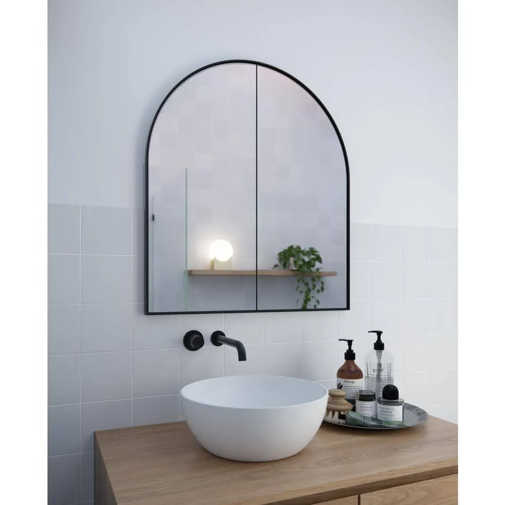 Glass Warehouse Aria 30 in. x 34 in. x 5 in. in. Arched Recessed Medicine Cabinet in Black with Mirror, photo 7 of 10