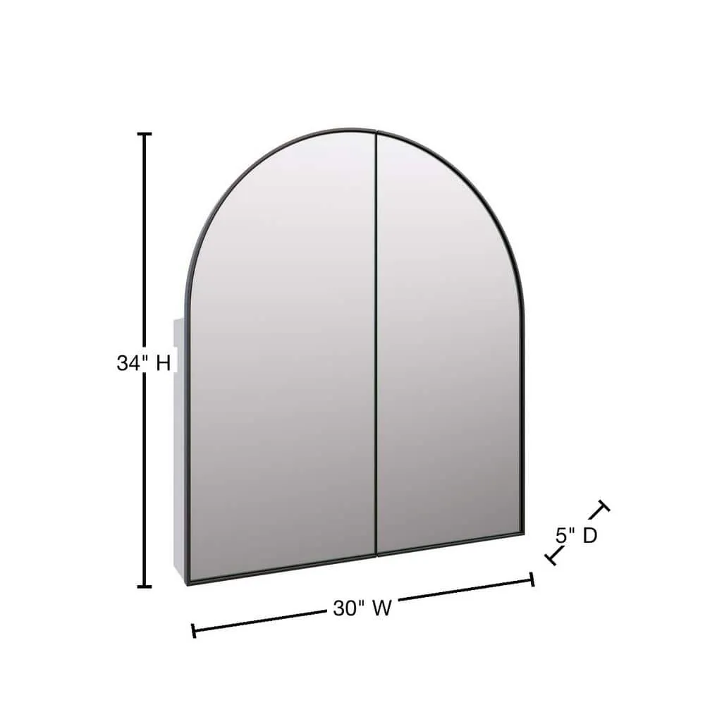 Glass Warehouse Aria 30 in. x 34 in. x 5 in. in. Arched Recessed Medicine Cabinet in Black with Mirror, photo 3 of 10