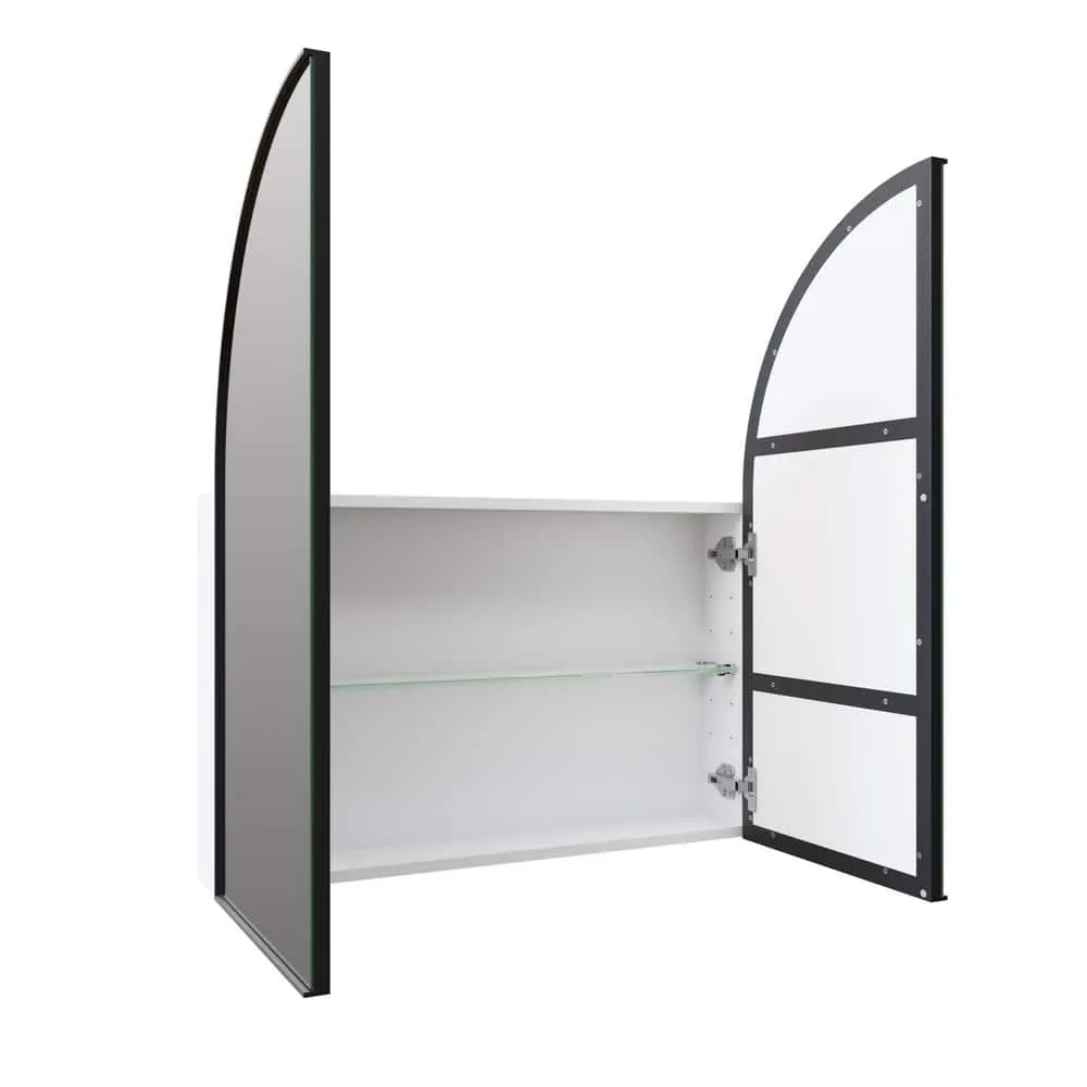 Glass Warehouse Aria 30 in. x 34 in. x 5 in. in. Arched Recessed Medicine Cabinet in Black with Mirror, photo 6 of 10