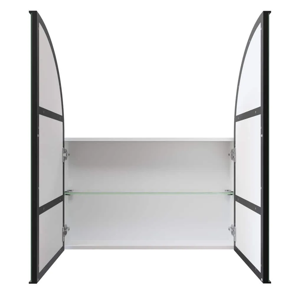 Glass Warehouse Aria 30 in. x 34 in. x 5 in. in. Arched Recessed Medicine Cabinet in Black with Mirror, photo 2 of 10