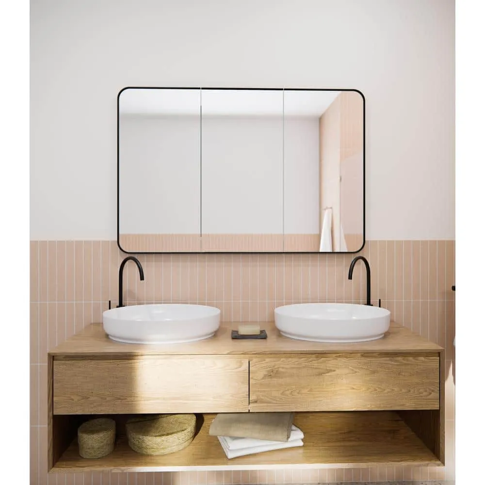 Glass Warehouse Calla 48 in. W x 32 in. H x 5 in. D Black Recessed Medicine Cabinet with Mirror, photo 2 of 9