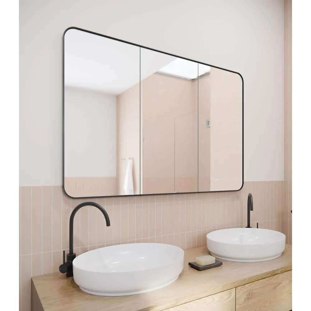 Glass Warehouse Calla 48 in. W x 32 in. H x 5 in. D Black Recessed Medicine Cabinet with Mirror, photo 6 of 9