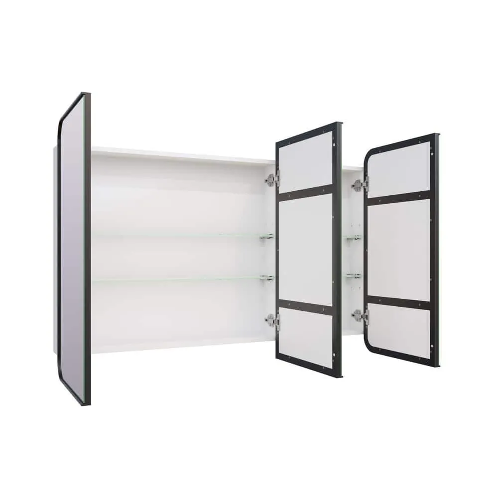 Glass Warehouse Calla 48 in. W x 32 in. H x 5 in. D Black Recessed Medicine Cabinet with Mirror, photo 4 of 9
