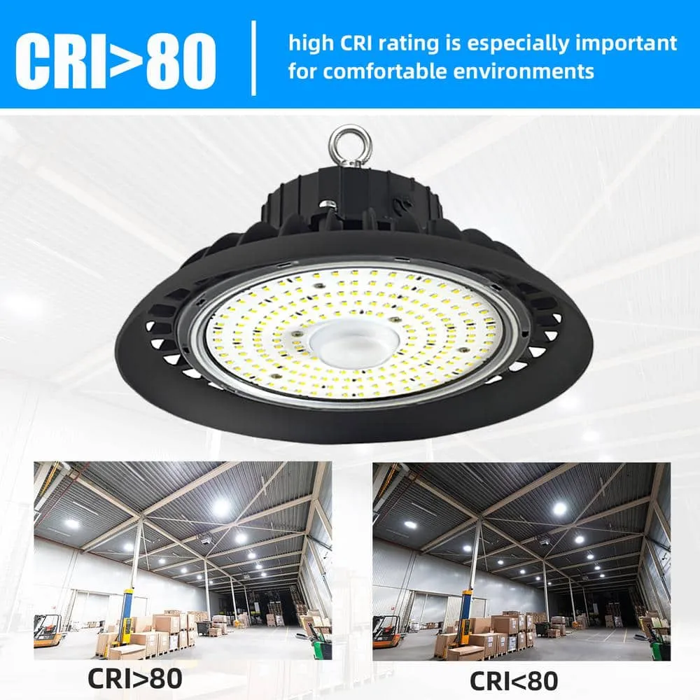 Honbei 11 in. 450-Watt Equivalent Integrated LED Dimmable Black High Bay Light, 5000K UFO High Bay Lights with US Plug 5' Cable, photo 3 of 11