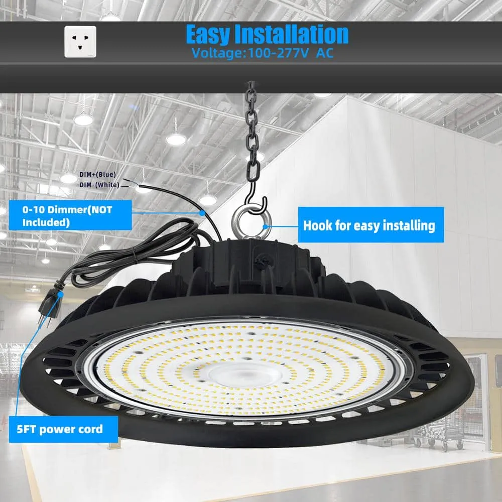 Honbei 11 in. 450-Watt Equivalent Integrated LED Dimmable Black High Bay Light, 5000K UFO High Bay Lights with US Plug 5' Cable, photo 7 of 11