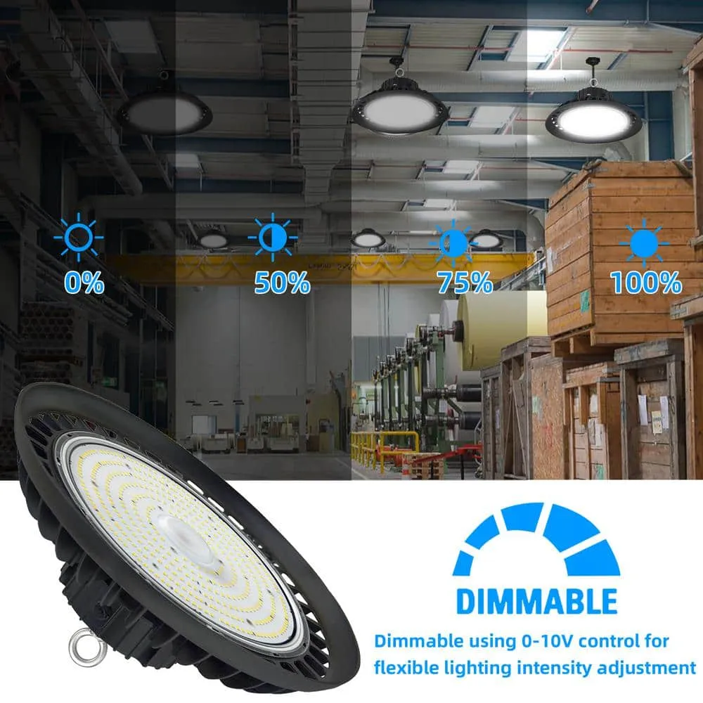 Honbei 11 in. 450-Watt Equivalent Integrated LED Dimmable Black High Bay Light, 5000K UFO High Bay Lights with US Plug 5' Cable, photo 6 of 11