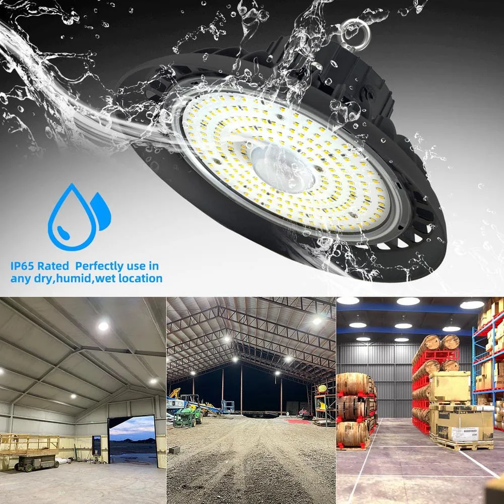 Honbei 11 in. 450-Watt Equivalent Integrated LED Dimmable Black High Bay Light, 5000K UFO High Bay Lights with US Plug 5' Cable, photo 4 of 11