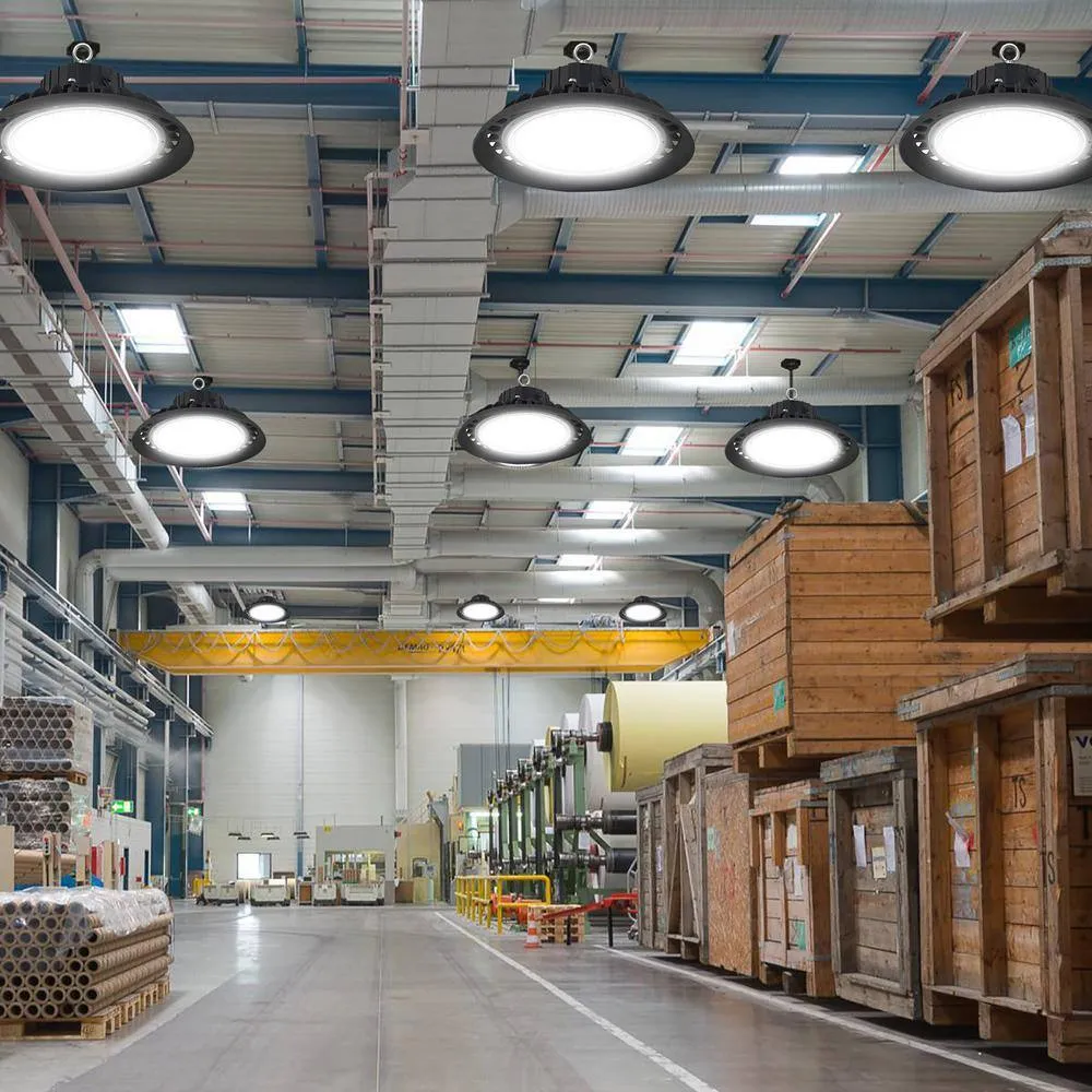 Honbei 11 in. 450-Watt Equivalent Integrated LED Dimmable Black High Bay Light, 5000K UFO High Bay Lights with US Plug 5' Cable, photo 11 of 11