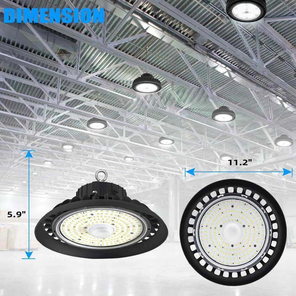Honbei 11 in. 450-Watt Equivalent Integrated LED Dimmable Black High Bay Light, 5000K UFO High Bay Lights with US Plug 5' Cable, photo 9 of 11