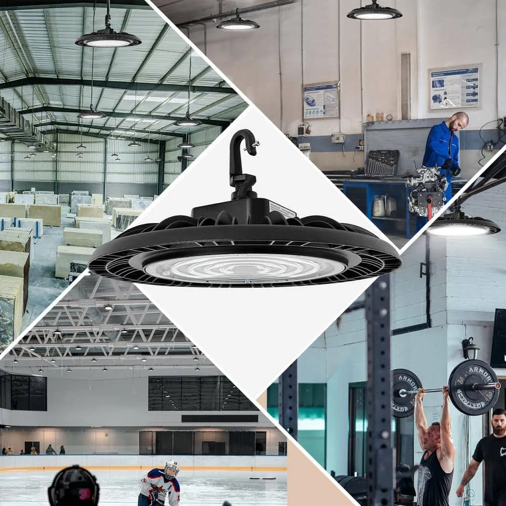 Cedar Hill 13 in. 450-Watt Equivalence Integrated LED Black UFO High Bay Light 21000 Lumens 5000K, photo 7 of 9
