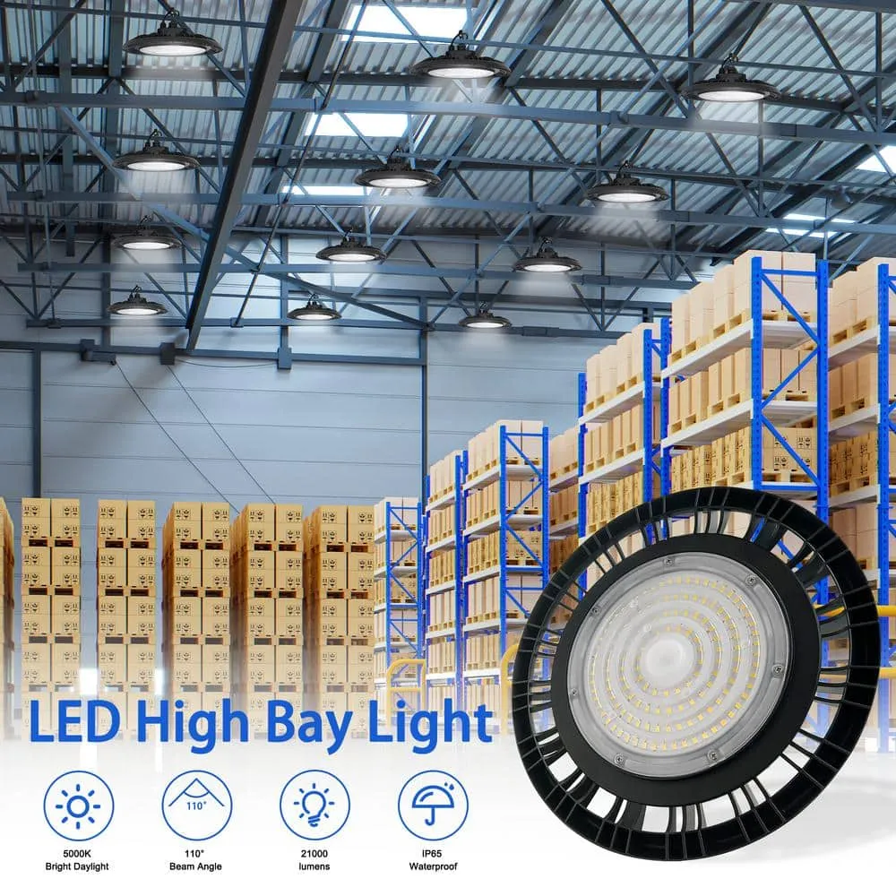 Cedar Hill 13 in. 450-Watt Equivalence Integrated LED Black UFO High Bay Light 21000 Lumens 5000K, photo 5 of 9