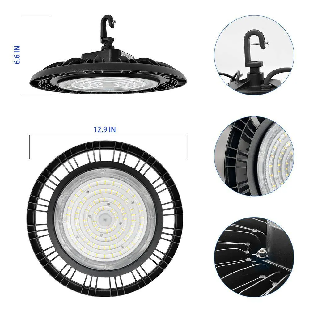 Cedar Hill 13 in. 450-Watt Equivalence Integrated LED Black UFO High Bay Light 21000 Lumens 5000K, photo 9 of 9