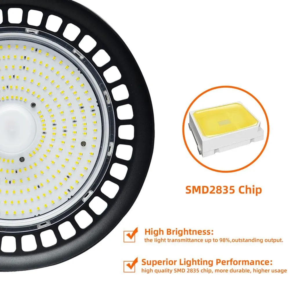WYZM 11 in. 450-Watt Equivalent Integrated Black LED UFO High Bay Light 24000 Lumen 5000K IP65 (3-Pack), photo 6 of 9