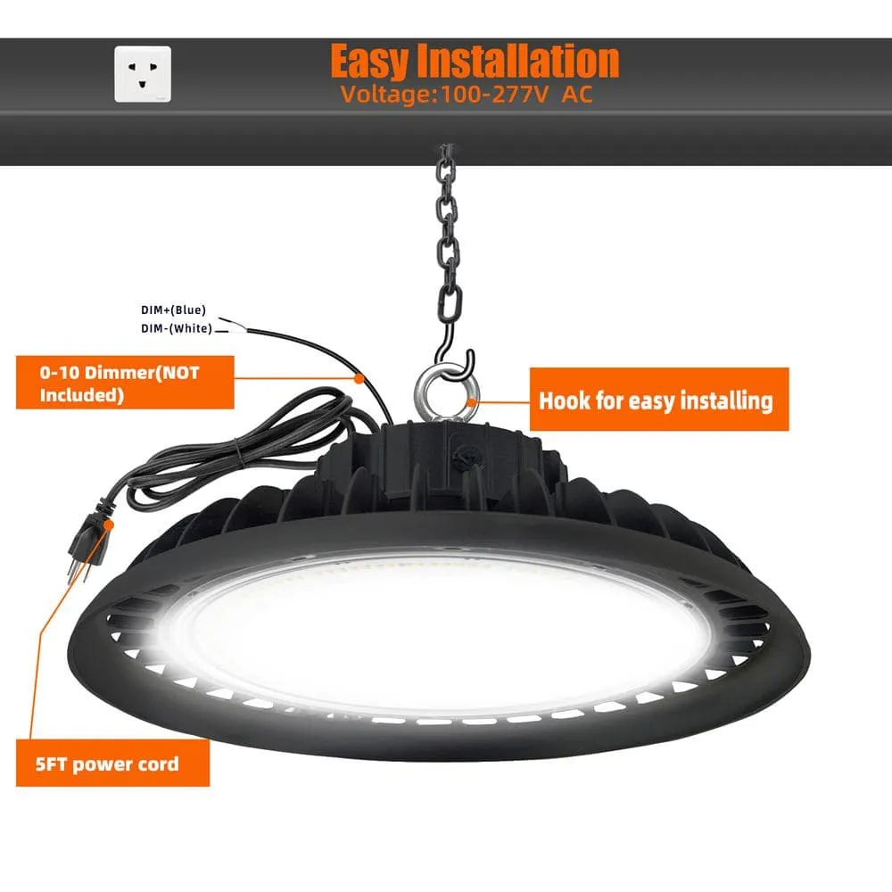 WYZM 11 in. 450-Watt Equivalent Integrated Black LED UFO High Bay Light 24000 Lumen 5000K IP65 (3-Pack), photo 7 of 9